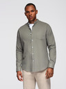 Ombre Clothing Moška platnen srajca z stoječim ovratnikom in žepom REGULAR FIT - khaki
