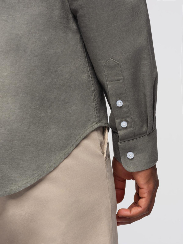 Ombre Clothing Moška platnen srajca z stoječim ovratnikom in žepom REGULAR FIT - khaki
