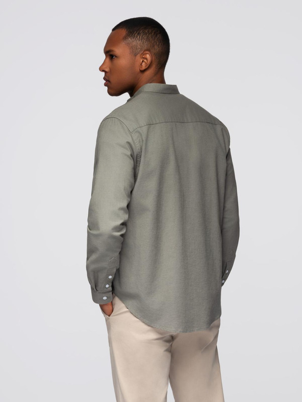 Ombre Clothing Moška platnen srajca z stoječim ovratnikom in žepom REGULAR FIT - khaki