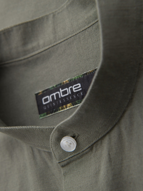 Ombre Clothing Moška platnen srajca z stoječim ovratnikom in žepom REGULAR FIT - khaki