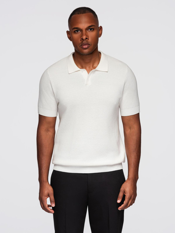 Ombre Clothing Moška bombažna polo majica iz strukturirane pletenine - bela