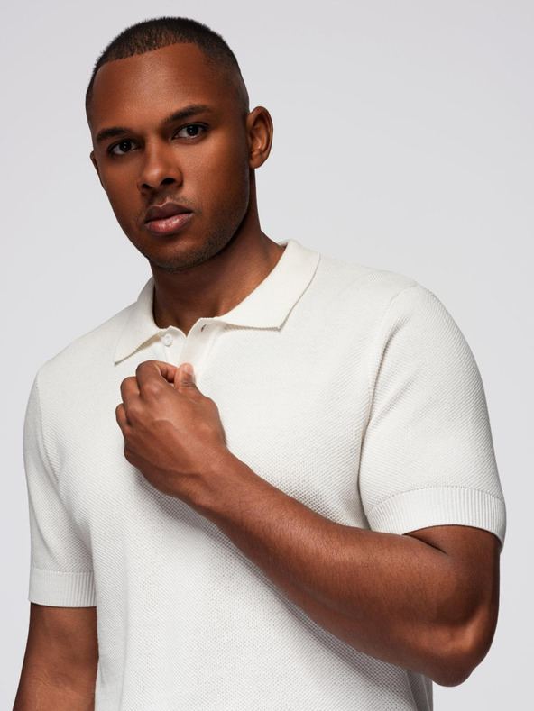 Ombre Clothing Moška bombažna polo majica iz strukturirane pletenine - bela