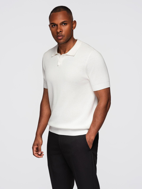 Ombre Clothing Moška bombažna polo majica iz strukturirane pletenine - bela