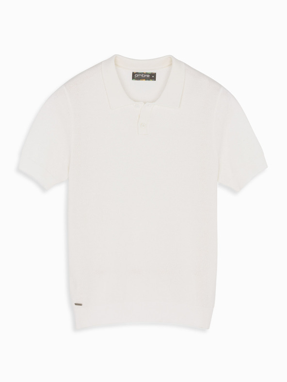 Ombre Clothing Moška bombažna polo majica iz strukturirane pletenine - bela