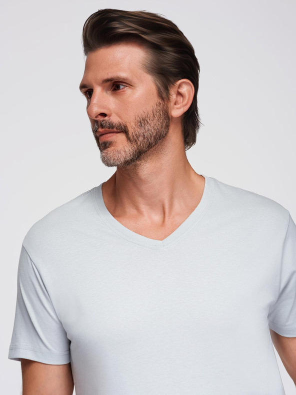 Ombre Clothing Moška klasična bombažna majica BASIC z izrezom - svetlo siva