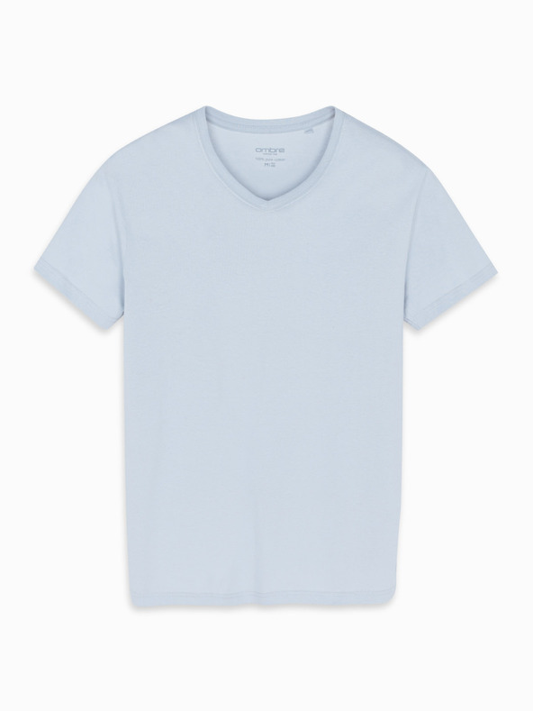 Ombre Clothing Moška klasična bombažna majica BASIC z izrezom - svetlo siva