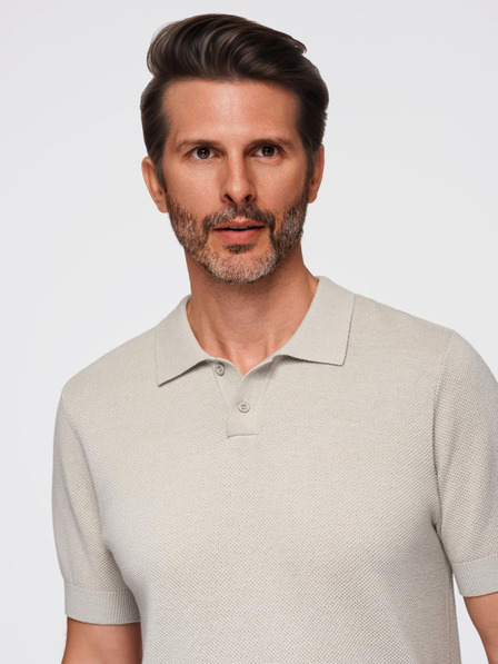 Ombre Clothing Moška bombažna polo majica iz strukturirane pletenine - bež