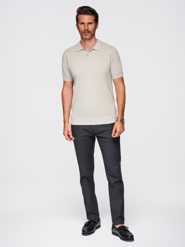 Ombre Clothing Moška bombažna polo majica iz strukturirane pletenine - bež