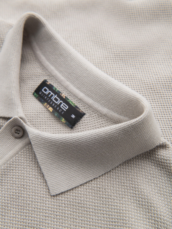 Ombre Clothing Moška bombažna polo majica iz strukturirane pletenine - bež