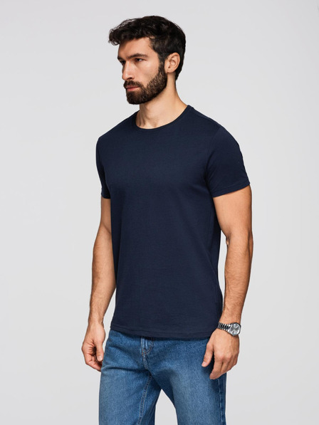 Ombre Clothing Moška klasična bombažna majica BASIC - temno modra