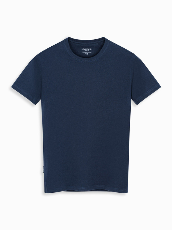 Ombre Clothing Moška klasična bombažna majica BASIC - temno modra
