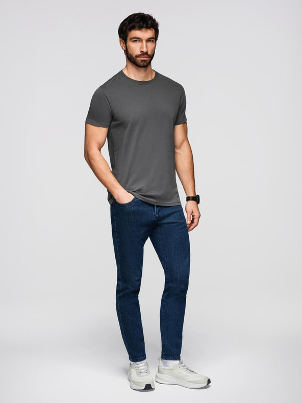 Ombre Clothing Moška klasična bombažna majica BASIC - siva