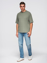 Ombre Clothing Moška bombažna majica LOOSE FIT z okroglim izrezom - khaki