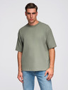 Ombre Clothing Moška bombažna majica LOOSE FIT z okroglim izrezom - khaki
