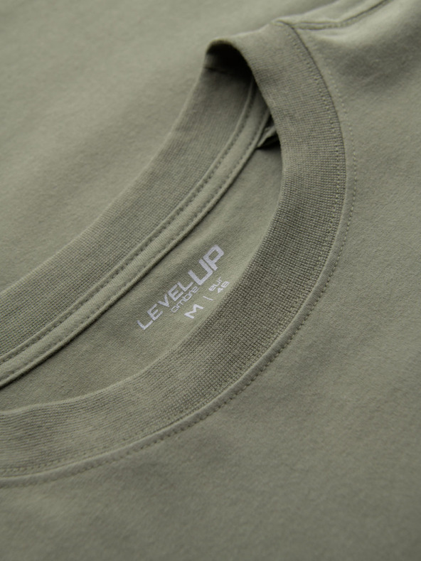 Ombre Clothing Moška bombažna majica LOOSE FIT z okroglim izrezom - khaki