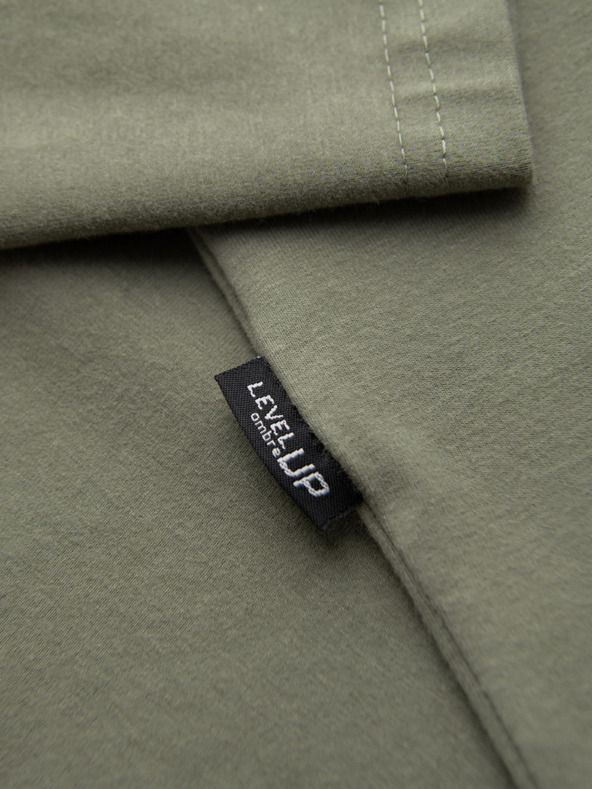 Ombre Clothing Moška bombažna majica LOOSE FIT z okroglim izrezom - khaki