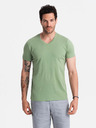 Ombre Clothing Klasična bombažna moška majica BASIC z V-izrezom - zelena V11 OM-TSBS-0145 Ombre Clothing
