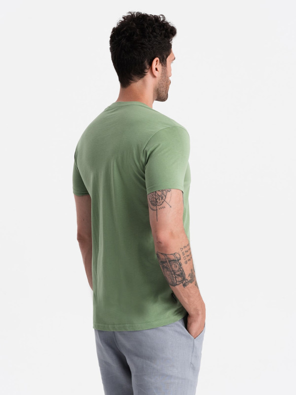 Ombre Clothing Klasična bombažna moška majica BASIC z V-izrezom - zelena V11 OM-TSBS-0145 Ombre Clothing