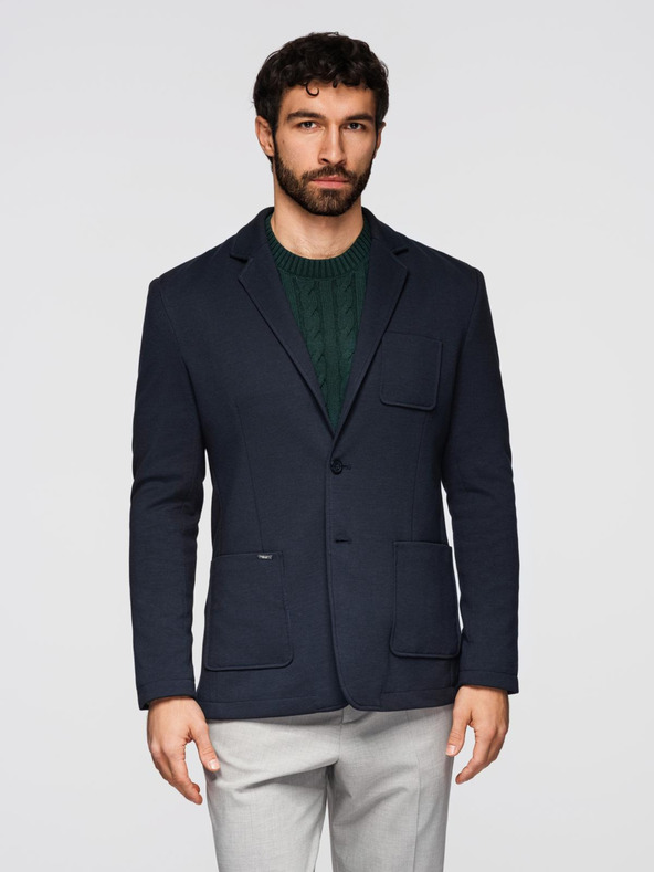 Ombre Clothing Moški temno modri blazer SLIM iz rahlo strukturiranega pletiva