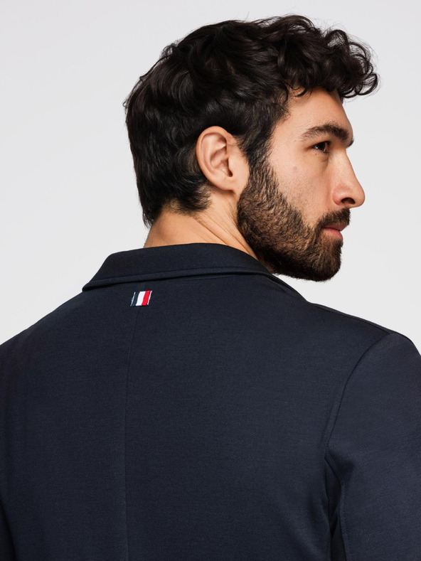 Ombre Clothing Moški temno modri blazer SLIM iz rahlo strukturiranega pletiva