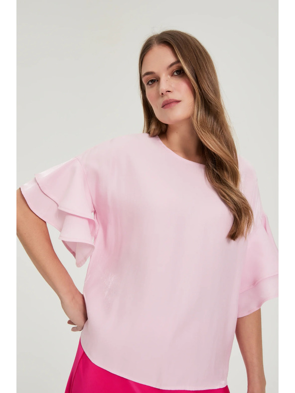 Moodo Roza srajca s volanji na rokavih Moodo