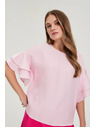 Moodo Roza srajca s volanji na rokavih Moodo