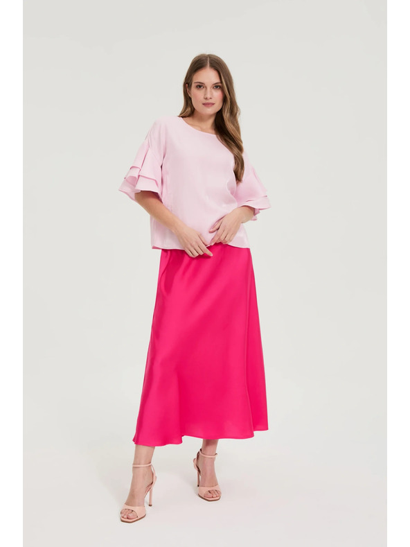 Moodo Roza srajca s volanji na rokavih Moodo