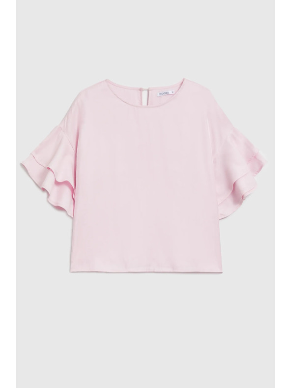 Moodo Roza srajca s volanji na rokavih Moodo