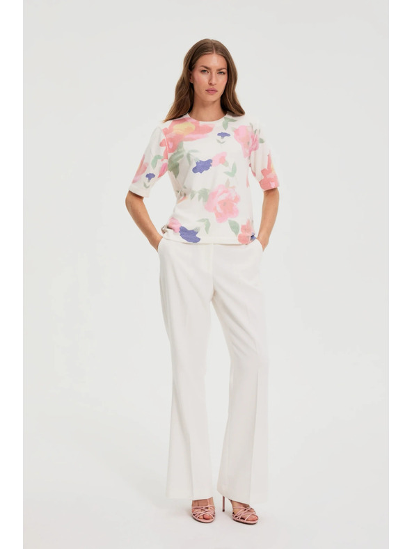 Moodo Hlače s širokimi nohavicami v ognju bele Moodo