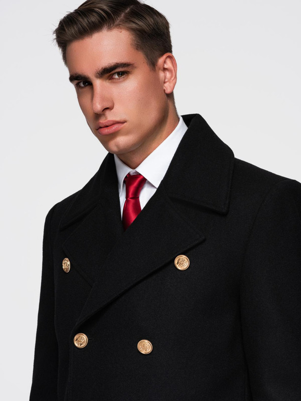 Ombre Clothing Elegantni vojaški dvovrstni volneni plašč za moške - črn V1 OM-COWC-0145 Ombre Clothing