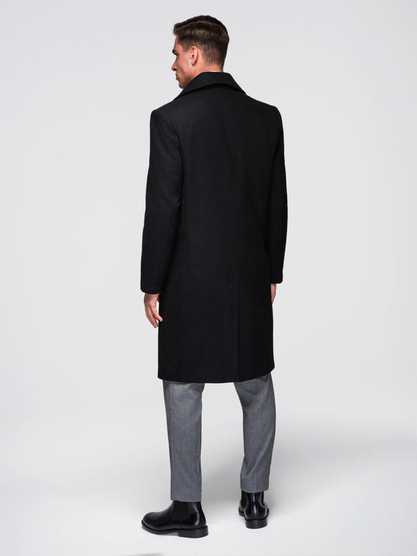 Ombre Clothing Elegantni vojaški dvovrstni volneni plašč za moške - črn V1 OM-COWC-0145 Ombre Clothing