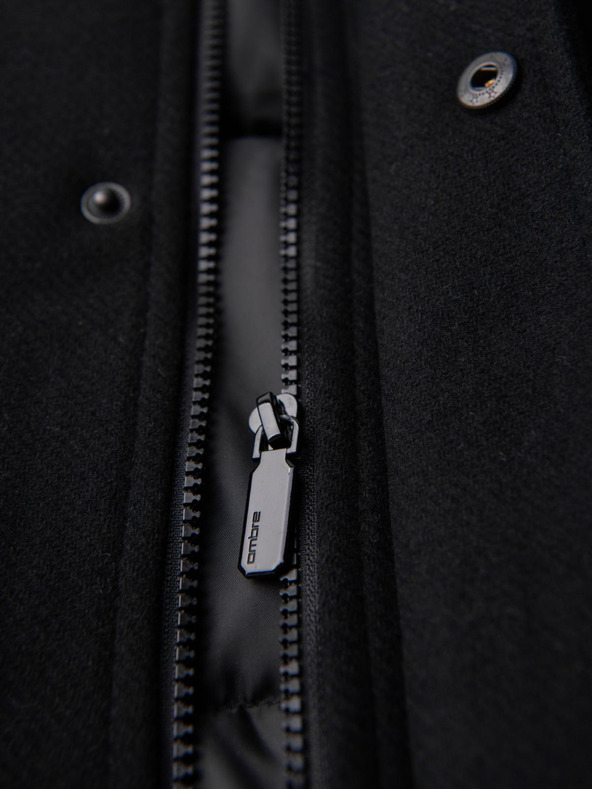 Ombre Clothing Moški volneni plašč parka s kapuco - črn V1 OM-COWC-0132 Ombre Clothing