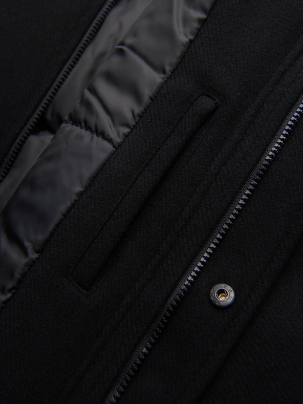 Ombre Clothing Moški volneni plašč parka s kapuco - črn V1 OM-COWC-0132 Ombre Clothing