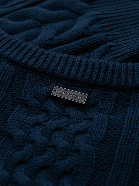 Ombre Clothing Moški elegantni pulover z zanimivo pletjo - temno moder V5 OM-SWSW-0173 Ombre Clothing