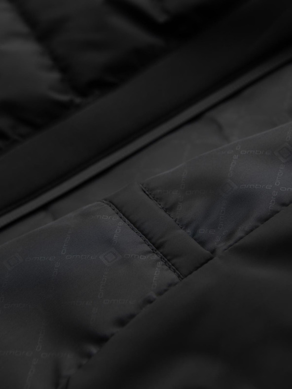 Ombre Clothing Prešivana jakna bomber s kapuco in pletenim rukavi - črna V1 OM-JALP-0298 Ombre Clothing