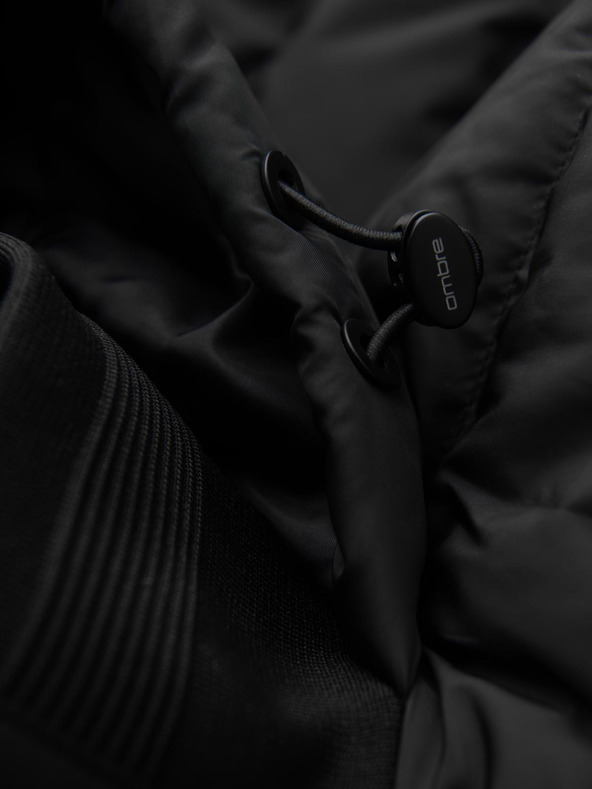 Ombre Clothing Prešivana jakna bomber s kapuco in pletenim rukavi - črna V1 OM-JALP-0298 Ombre Clothing