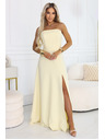 numoco ELARA Korzetne dolge obleke s razporkom in vezanjem na hrbtu - masleno rumena