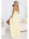 numoco ELARA Korzetne dolge obleke s razporkom in vezanjem na hrbtu - masleno rumena