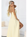 numoco ELARA Korzetne dolge obleke s razporkom in vezanjem na hrbtu - masleno rumena