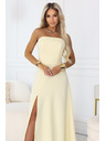 numoco ELARA Korzetne dolge obleke s razporkom in vezanjem na hrbtu - masleno rumena