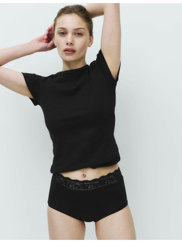 Marks & Spencer Čipkaste midi hlačke iz bombaža in lycre, 5 pakiranj Marks & Spencer črna