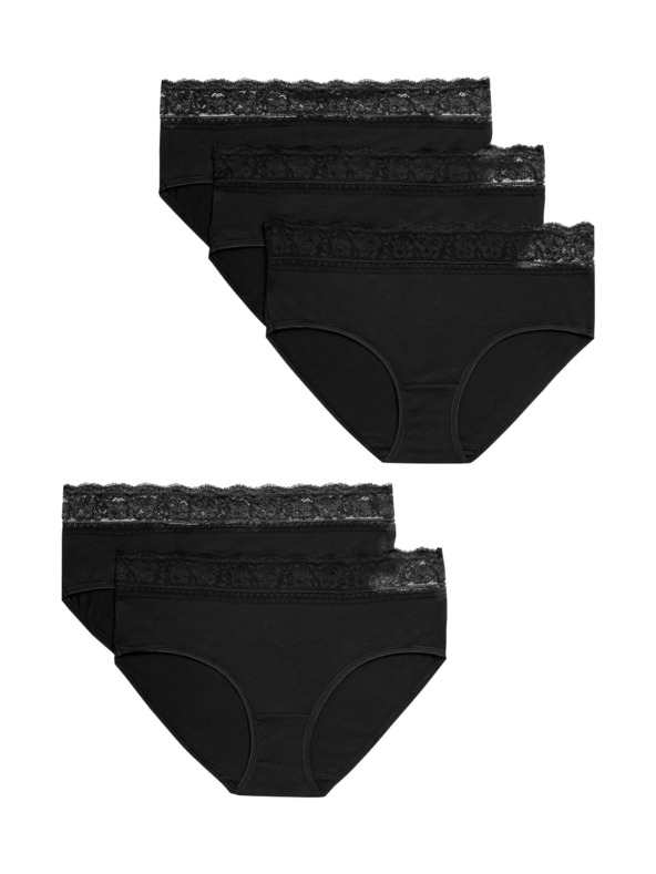 Marks & Spencer Čipkaste midi hlačke iz bombaža in lycre, 5 pakiranj Marks & Spencer črna