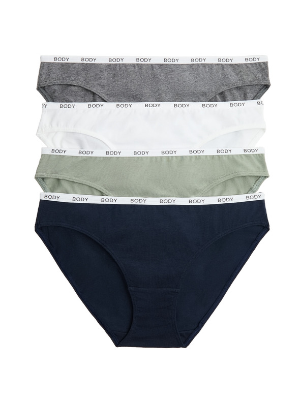 Marks & Spencer Bikinové nohavičky s vysokým podielom bavlny, sada 4 ks Marks & Spencer modrá