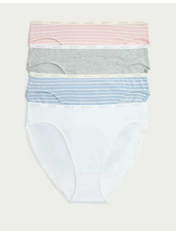 Marks & Spencer Visoko izrezane hlačke z visokim deležem bombaževine Supima, 4 kosi Marks & Spencer modra