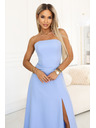 numoco ELARA Korzetnate maksi obleke z razporkom in vezanjem na hrbtu - svetlo modre
