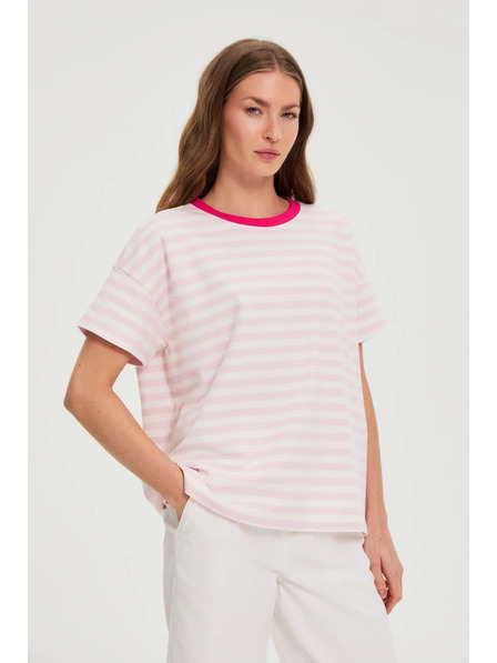 Moodo Oversize majica s črtami roza Moodo
