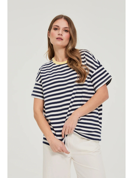 Moodo Oversize majica s črtami temno modra Moodo