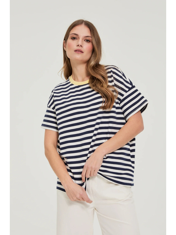 Moodo Oversize majica s črtami temno modra Moodo