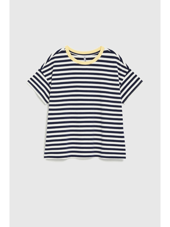 Moodo Oversize majica s črtami temno modra Moodo