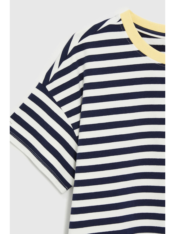 Moodo Oversize majica s črtami temno modra Moodo